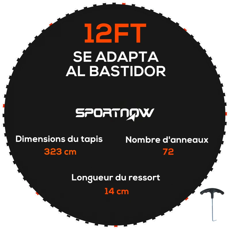 SPORTNOW Tapis de rechange pour trampoline tapis de saut de remplacement, compatible trampoline Ø 3,7 m et ressorts de 14 cm