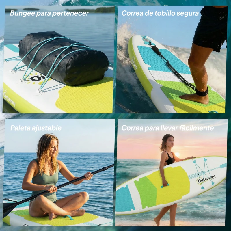 Outsunny Tabla de Paddle Surf Hinchable 320 cm, con Superficie Antideslizante Remo de Aluminio Ajustable Quilla Bomba y Mochila