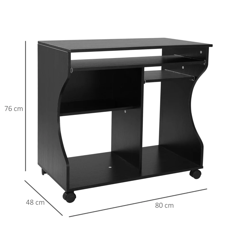 HOMCOM Mobiel rolbaar bureau zwart computerbureau tafel werktafel met aflegvlak