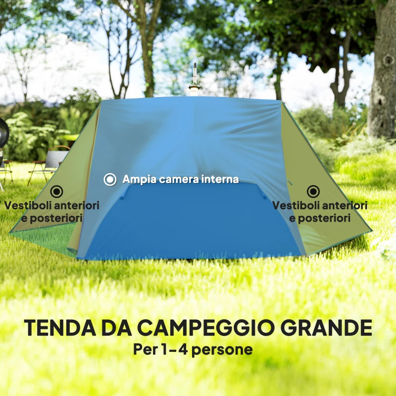 Outsunny Tenda da Campeggio 2 Posti con 2 Vestiboli, 2 Porte, 2 Finestre e Borsa di Trasporto, 2.8x2.25x1.1 cm, Arancione