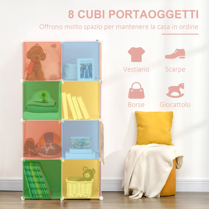 HOMCOM Mobile Scarpiera Modulare Salvaspazio, 6 Cubi 35x45x35 cm in Acciaio e PP, 74x47x144 cm, Rosa