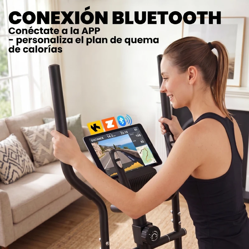 SPORTNOW Bicicleta Elíptica para Casa Silenciosa con Bluetooth Compatible con App Resistencia de 8 Niveles Sensor Pulso Ruedas