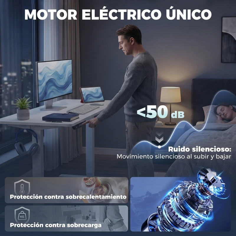 HOMCOM Escritorio Elevable Eléctrico 100x60 cm con 3 Memorias Pantalla LED 2 Ganchos y 2 Pasacables Blanco