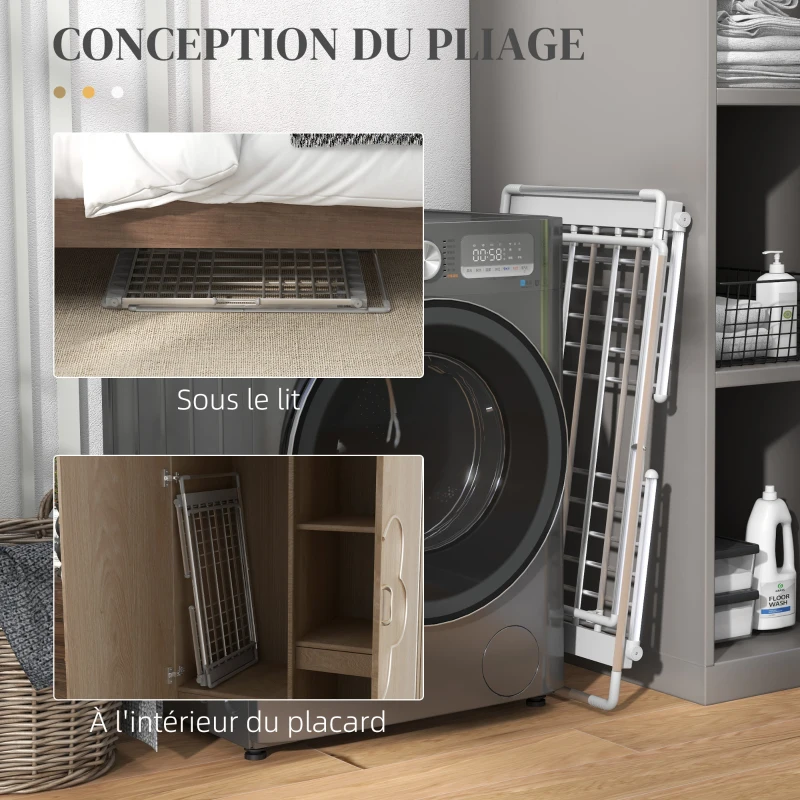 HOMCOM Séchoir à linge étendoir à linge 2 ailes latérales extensibles cadre en alliage d'aluminium 144 x 53 x 91 cm