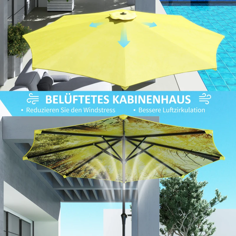 Outsunny Parasol Ø300 cm met Handmolen, Achthoekig, Geel