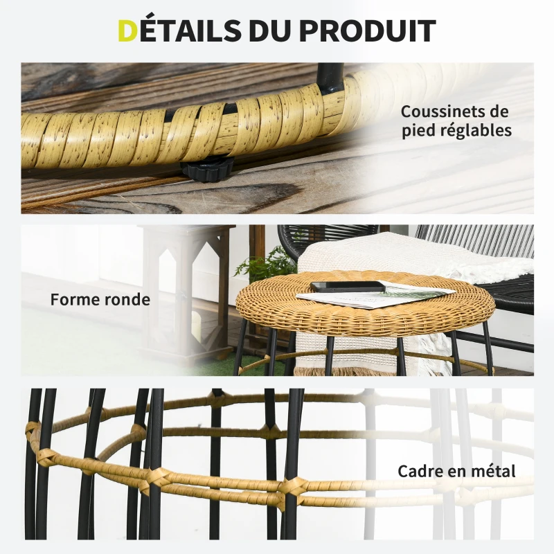 Outsunny Lot de 2 tables basses gigognes de jardin table d'appoint ronde encastrables résine tressée imitation rotin kaki foncé
