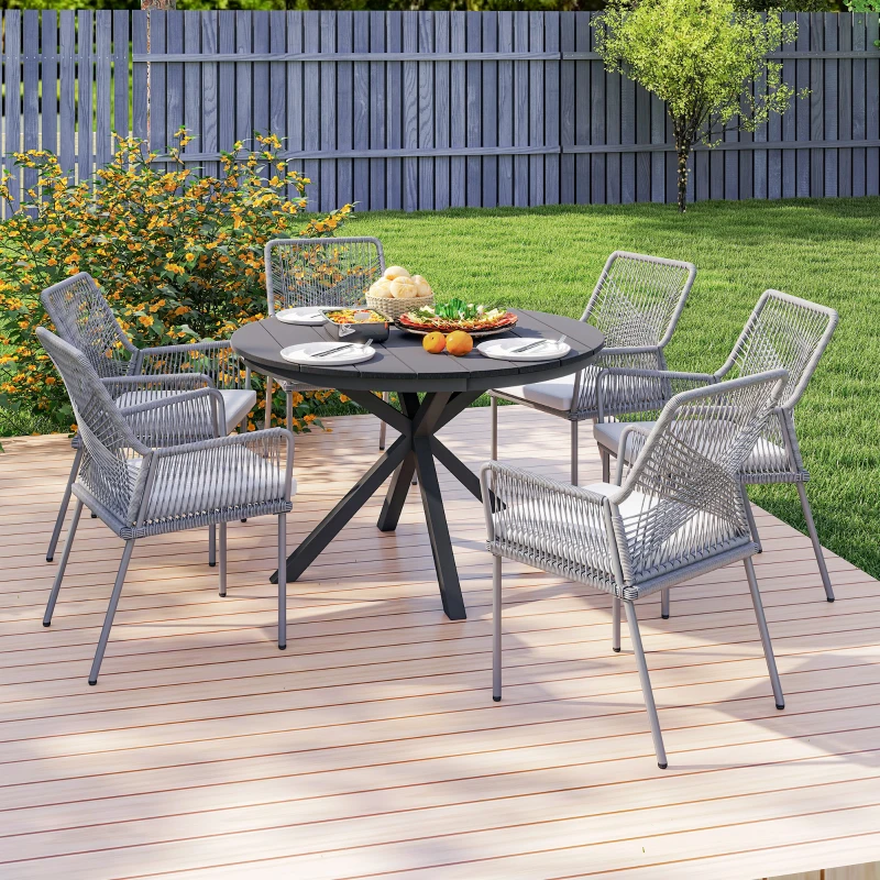 Outsunny Tuintafel Ø118cm, weerbestendige balkontafel van aluminium, bijzettafel met gekruiste poten en lattenontwerp, zwart