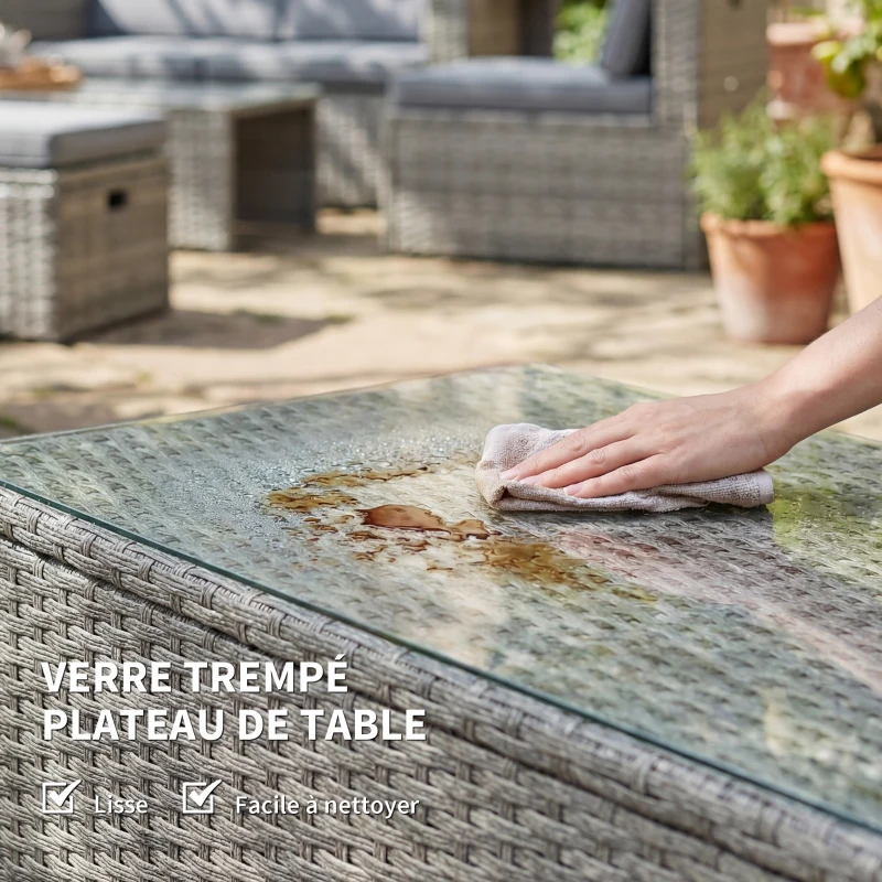 Outsunny Salon de Jardin en Résine Tressée Demi-Ronde 6 Pièces Encastrable Gain de Place 135x66x62cm Gris