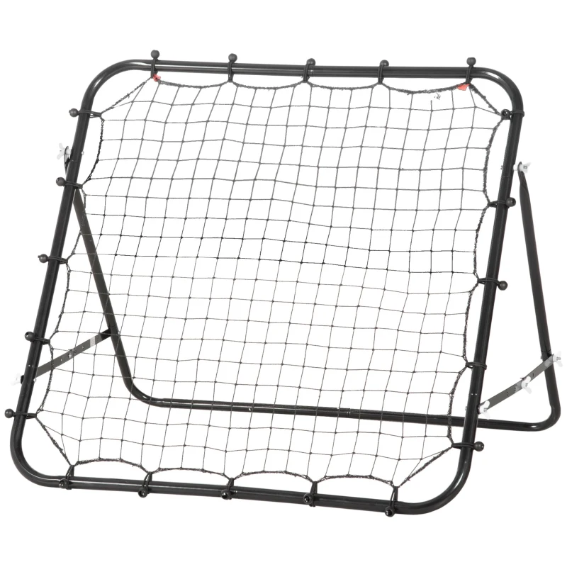 HOMCOM Voetbal Rebounder Kickback Doel – Verstelbaar Terugkaatsnet voor Voetbaltraining, Metalen Buis met PE-Net, 96 x 80 x 96 cm Zwart