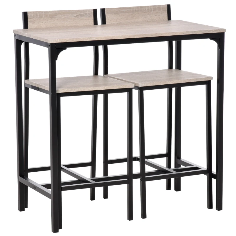HOMCOM Bartafel met 2 stoelen 3-delige tafelset barstoel barkruk MDF naturel zwart(m-10)