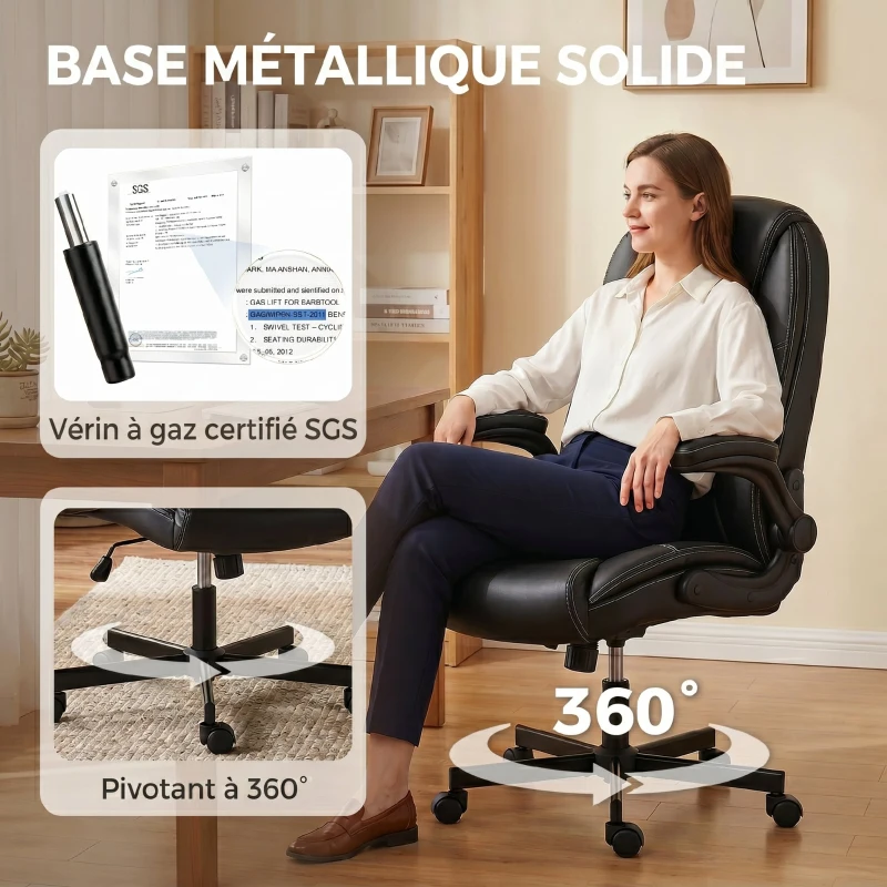 HOMCOM Chaise bureau ergonomique fauteuil de bureau accoudoirs relevables hauteur réglable fonction bascule noir
