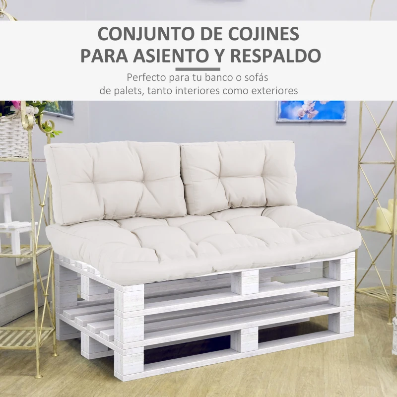 Outsunny Cojín para Banco 2-Piezas Set Cojín para Palé con Respaldo 120x80x12 cm Colchón de Banco para Columpio Hamaca Interior Exterior Crema