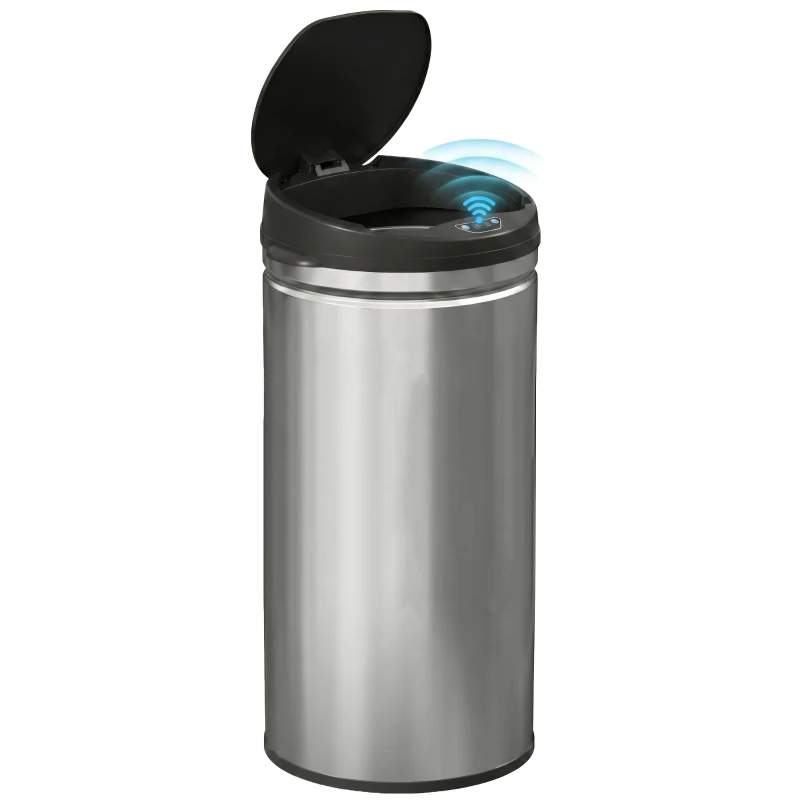 HOMCOM Poubelle cuisine automatique 42L acier inoxydable, poubelle à couvercle à fermeture en douceur, 30,5x30,5x68cm, argent