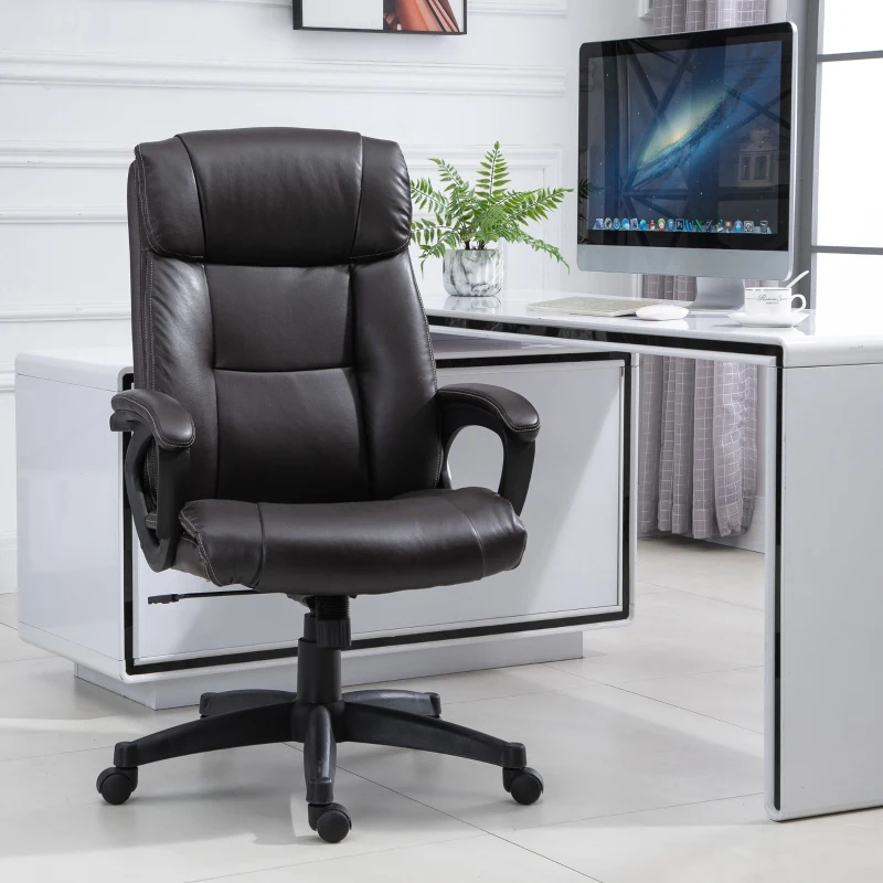 HOMCOM Fauteuil de bureau chaise de bureau ergonomique réglable roulettes pivotant 360° revêtement synthétique PU 64 x 73 x 106-115,5 cm chocolat