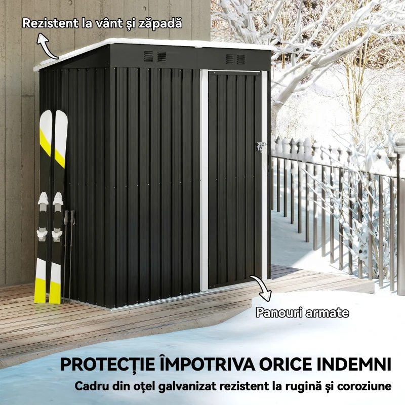 Outsunny Șopron de Grădină Metalic cu Ușă 163x90x179 cm Gri Închis