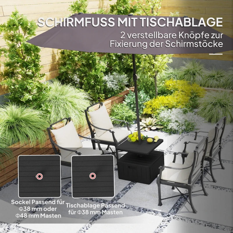 Outsunny Parasolvoet voor het terras, parasolstandaard met tafelblad, terrasparasolbasis, Kunststof, Zwart