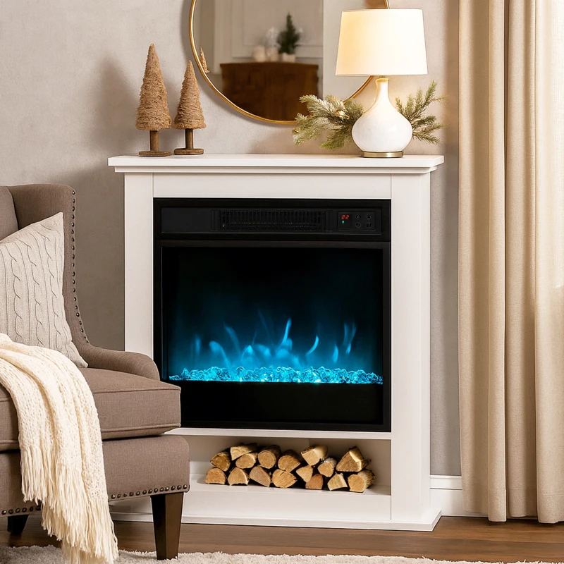 HOMCOM Elektrische haard, realistische vlammen met 9 kleuren, verstelbare helderheid, 1800W, afstandsbediening, timer, Wit(m-2)
