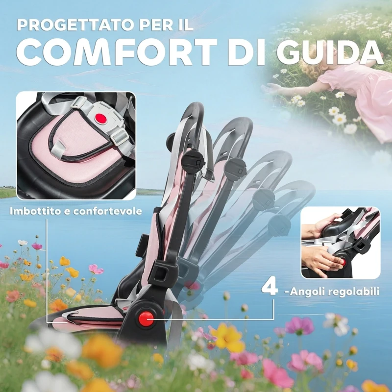 AIYAPLAY Triciclo per Bambini 6 in 1 con Maniglione di Spinta e Sedile Girevole, 111.5x52x98 cm, Rosa