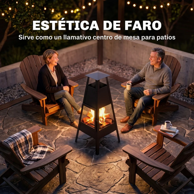 Outsunny Brasero de Exterior con Chimenea Cónica 41x40,5x97 cm Acero al Carbono con Malla Protectora para Patio Terraza Negro
