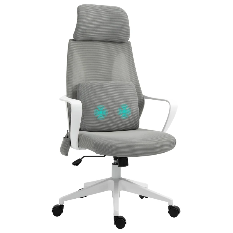 Vinsetto bureaustoel, in hoogte verstelbare draaistoel, massagestoel, ergonomische directiestoel met massagefunctie, gamingstoel, nylon, grijs, 62 x 60 x 114-122 cm