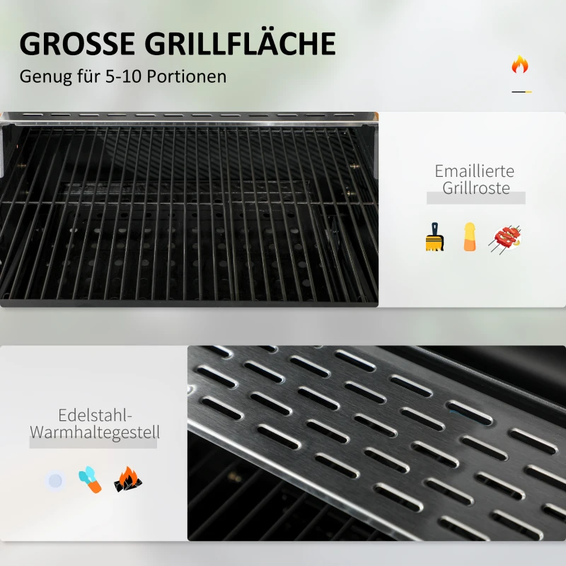 Outsunny Kolenbarbecue BBQ-grill Smoker, inclusief thermometer, flesopener, 120 x 64 x 114 cm, Zwart