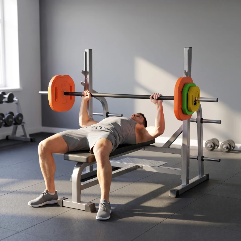 SPORTNOW Verstellbares Gewichtset mit 140 cm Stahlstange, 6 Scheiben 5 kg 2,5 kg 1,5 kg, 2 Clips für Zuhause und Fitnessstudio