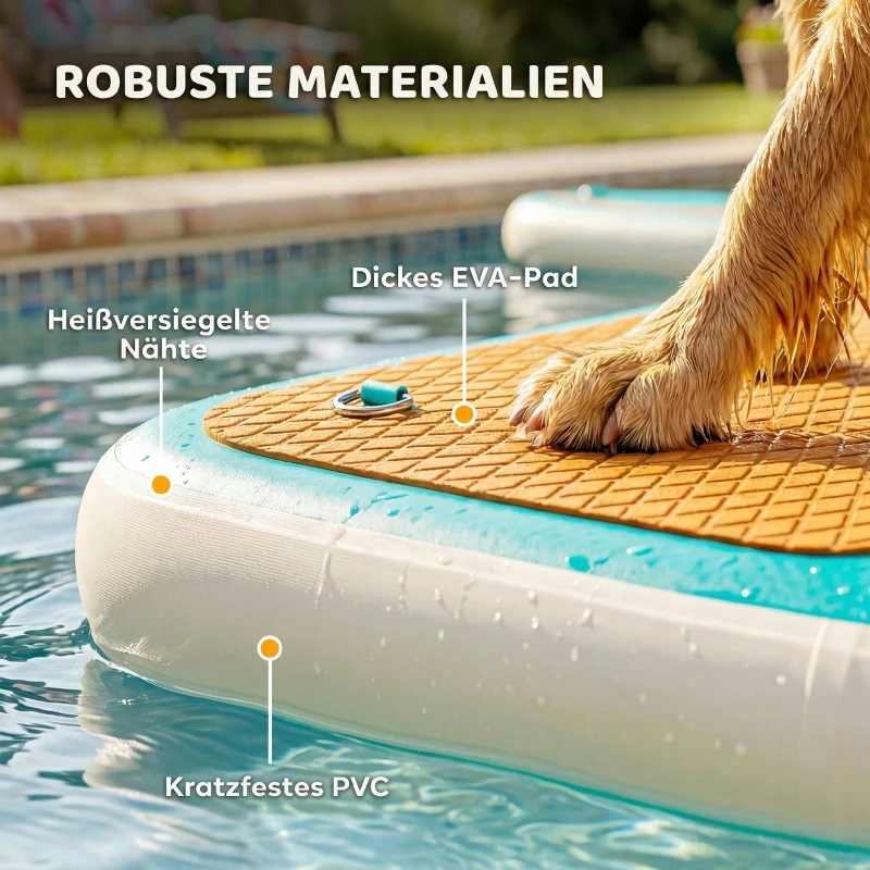 PawHut Opblaasbare Hondenwaterramp Hondenhelling Zwembad 151x102 cm Draagbaar Hondenplatform met Antislip EVA Oppervlak Oranje