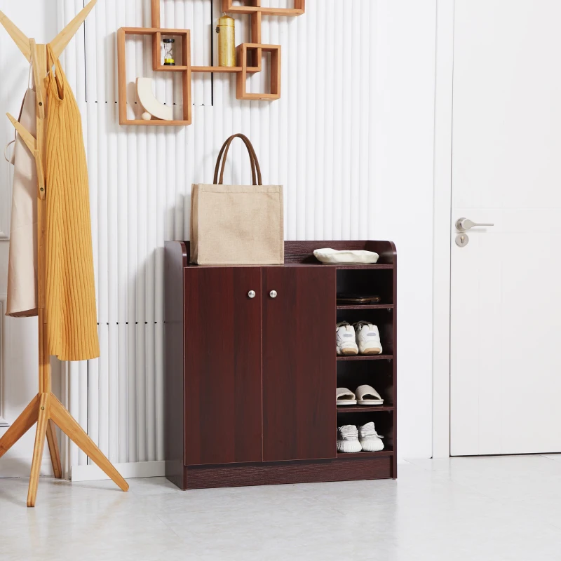 HOMCOM Armadio Scarpiera Moderno e Salvaspazio in Legno per 12 Paia con 4 Ripiani Aperti, 83x30x90 cm, color Caffè