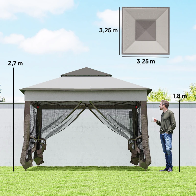 Outsunny Opvouwbare Tuinpaviljoen met Zijwanden Grijs 3,25 x 3,25 x 2,7 m
