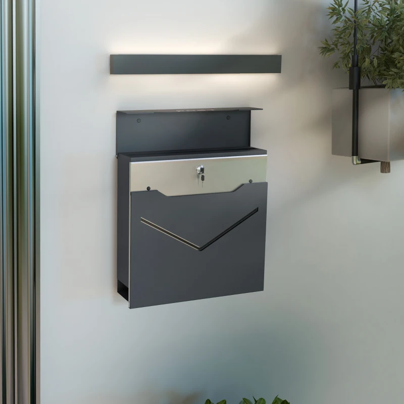 HOMCOM Brievenbus, moderne vormgeving, weerbestendig, 37 cm x 10,5 cm x 37 cm, Grijs
