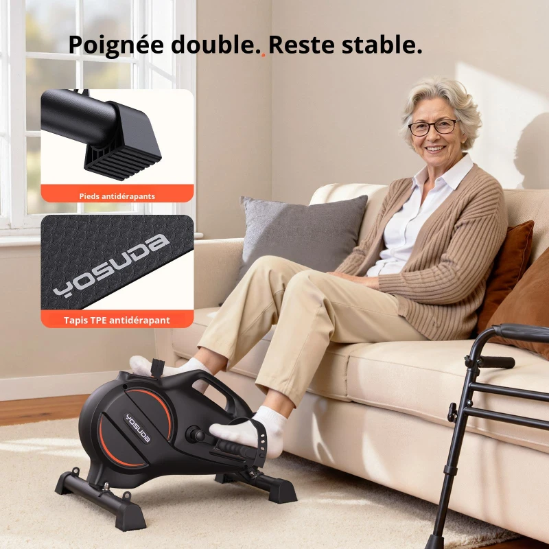 Pédalier d'entraînement, affichage LCD, gain de place, châssis métallique, 50x45x33 cm, noir
