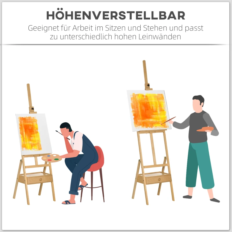Vinsetto Schildersezel, Verstelbaar in hoogte, 1 lade, Natuur + Zwart(m-4)