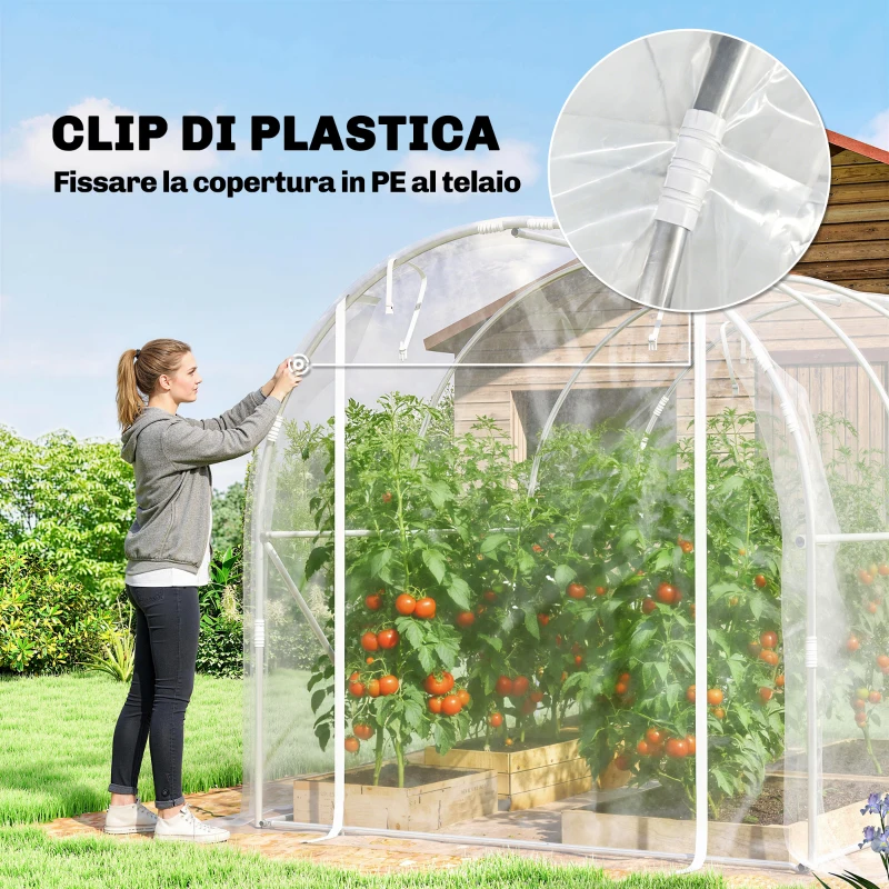 Outsunny Serra a Tunnel 2x3x2 m con Porte Avvolgibili, Telaio in Acciaio e Copertura in PE Anti-UV, Trasparente