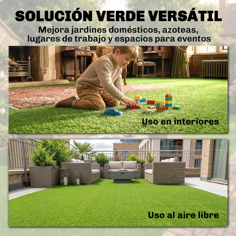 Outsunny Césped Sintético 1m x 4m Alfombra Césped Artificial con Altura de Hierba 10 mm Drenaje Automático Verde