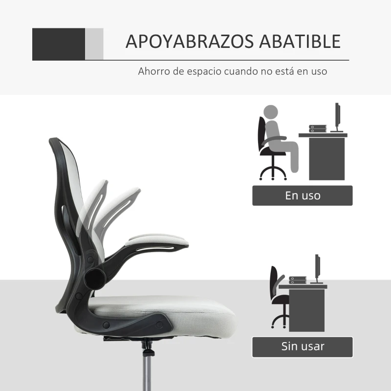 Vinsetto Silla de Dibujo Giratoria con Soporte Lumbar Reposapiés Ajustable y Reposabrazos Abatibles 59x65x102-122 cm Gris Claro