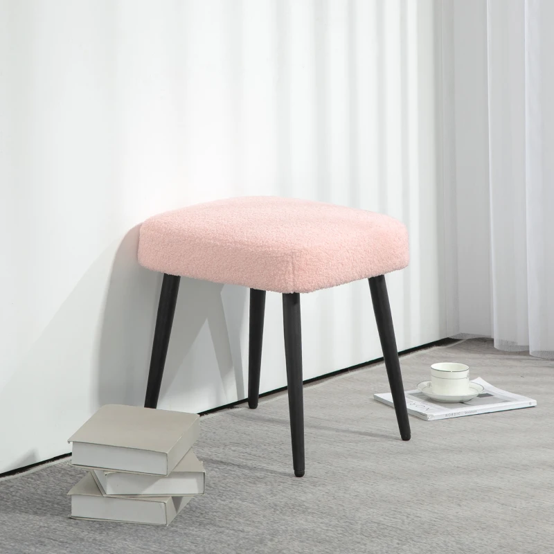 HOMCOM Kruk, Voetsteun, Gepolsterde Zitplaats, Kasjmier-Look, Stalen Poten, 42 x 42 x 44 cm, Roze