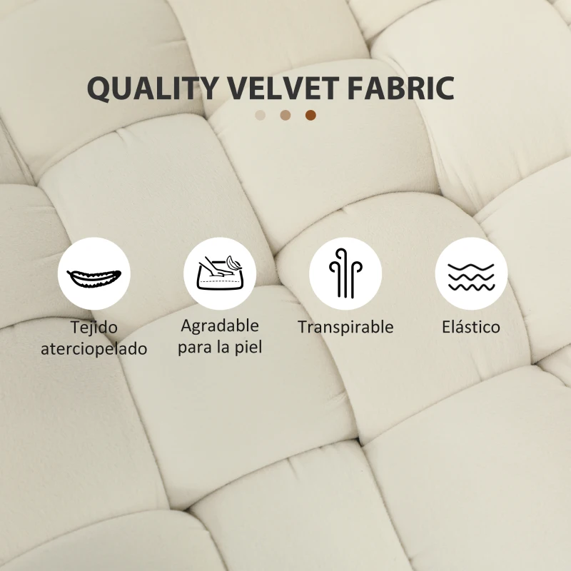 HOMCOM Banco Pie de Cama Tapizado en Terciopelo Reposapiés con Patas de Metal y Asiento Acolchado Crema