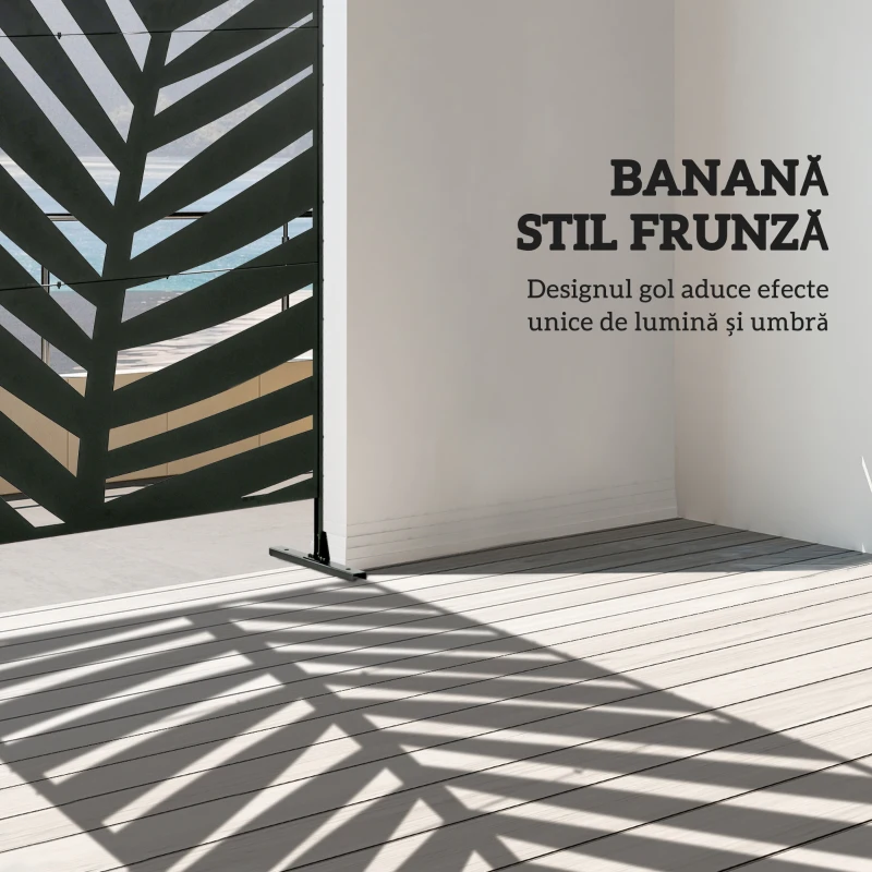Outsunny Panou pentru Intimitate Exterior din Metal, 122 x 198 cm, Divizor Decorativ cu Suport și Șuruburi de Ancorare, Panou Autoportant pentru Grădină, Terasă, Piscină, Frunză de Bananier