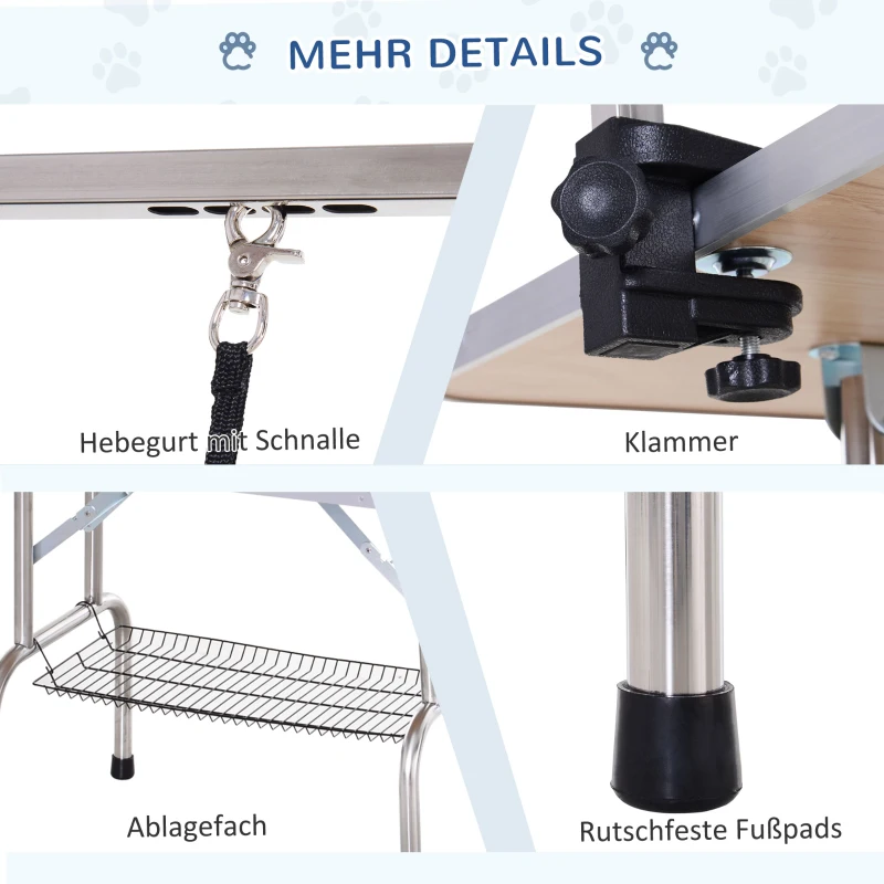 PawHut Trimtafel, scheertafel in hoogte verstelbaar met ondermand voor honden inklapbaar blauw(m-6)
