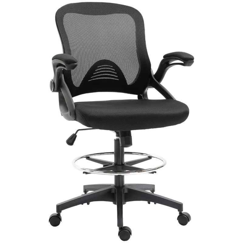 Vinsetto Mesh tekenstoel Ergonomische bureaustoel met zwenkwielen Zwart