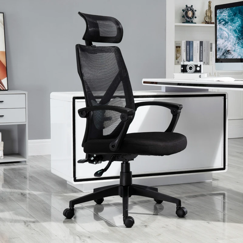 HOMCOM Fauteuil de bureau manager grand confort dossier ergonomique inclinable hauteur assise réglable pivotant tissu maille noir