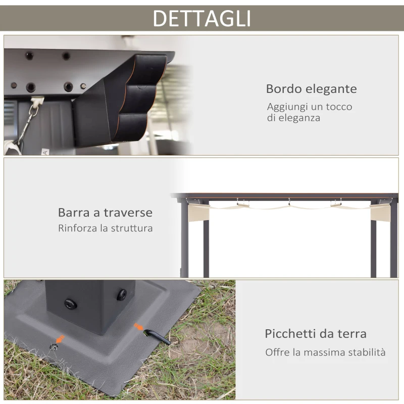 Outsunny Gazebo Pergola da Giardino 3x3m con Tenda Retrattile, in Alluminio e Poliestere, Bianco Crema