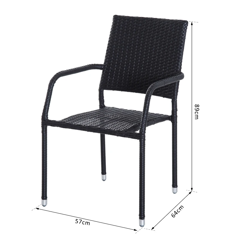 Outsunny Set di 4 Sedie da Pranzo Moderno Giardino Poli Rattan 57 × 64 × 89cm Marrone