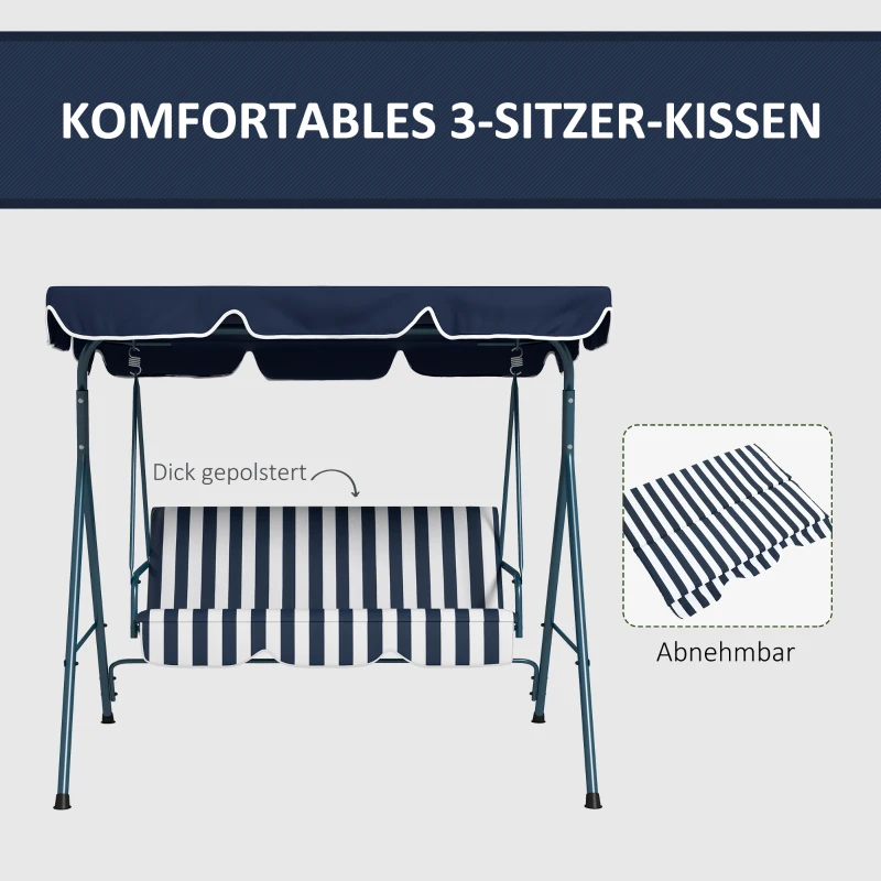 Outsunny Hollywood schommel tuinschommel 3-zits, weerbestendig, verstelbaar dak, 172 x 110 x 153, blauw
