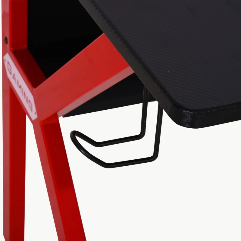 HOMCOM Gaming Desk, Computer Table with Monitor Stand, Cup Holder, Headphone Hook, Wire Basket and Metal Frame, 120cm, Red