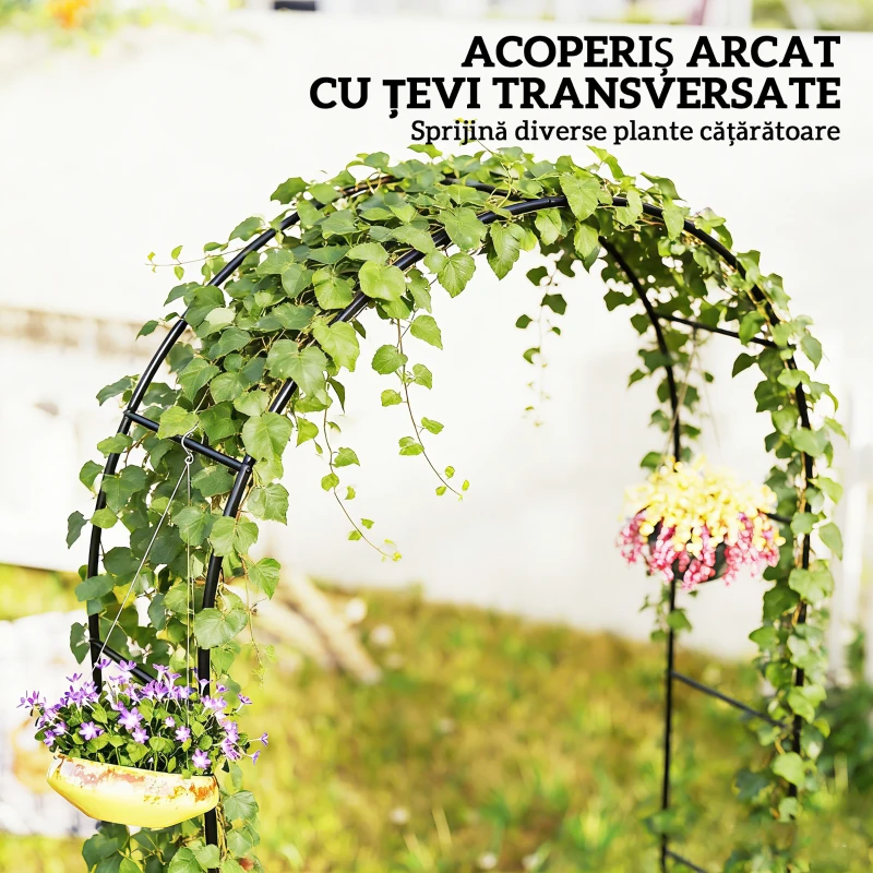 Outsunny Arc de Grădină din Metal cu Bază pentru Plante Cățărătoare pentru Ceremonii, Aniversări și Evenimente, Negru