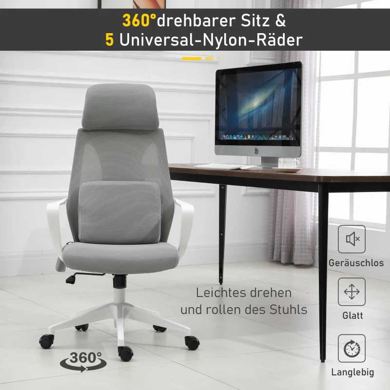Vinsetto bureaustoel, in hoogte verstelbare draaistoel, massagestoel, ergonomische directiestoel met massagefunctie, gamingstoel, nylon, grijs, 62 x 60 x 114-122 cm