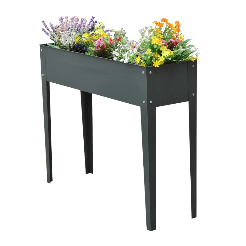 Outsunny Verhoogd bloembed plantenbak kruidenbed 3 afvoergaten bloembak met metalen poten