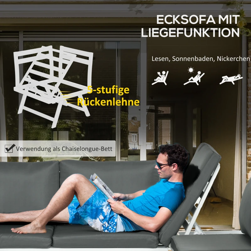 Outsunny Loungemeubelset - 4-delig, 115 cm x 61 cm x 65 cm, Grijs + Wit