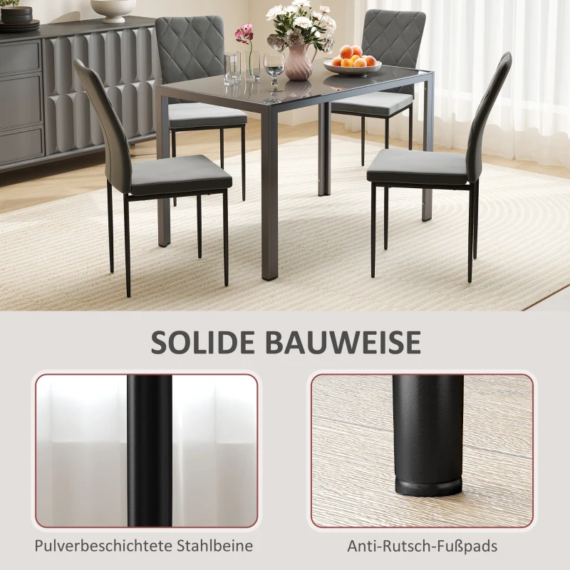 HOMCOM Set van 4 eetkamerstoelen met fluwelen uitstraling, moderne gestoffeerde stoelen met metalen poten, voor eetkamer, slaapkamer, keuken, grijs(m-6)